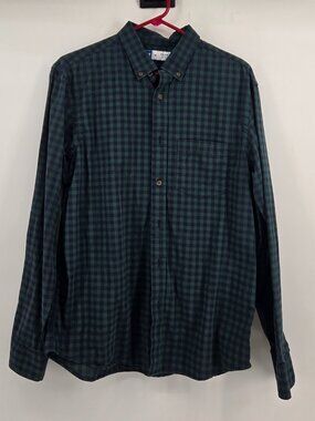 Old Navy Regular-Fit Built-In Flex Everyday Printed Shirt - M Blue/Green Check